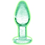 Booty Sparks Glow in the Dark S - стъклена анална тапа (прозрачна) - lovesexshop