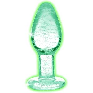Booty Sparks Glow in the Dark S - стъклена анална тапа (прозрачна) - lovesexshop