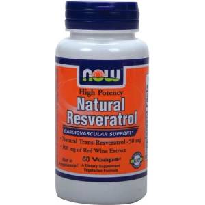 NOW Хранителна добавка Ресвератрол, Now Resveratrol, w/ Red Wine & Green Tea Extract, 60 Vcaps