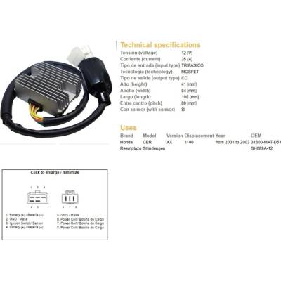 DZE regulátor napětí HONDA CBR 1100XX 01-03 (SH689A-12) (31600-MAT-D51) (ESR685)