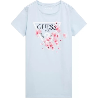 GUESS Светло синя тениска с къс ръкав с цветя и бяло лого Guess