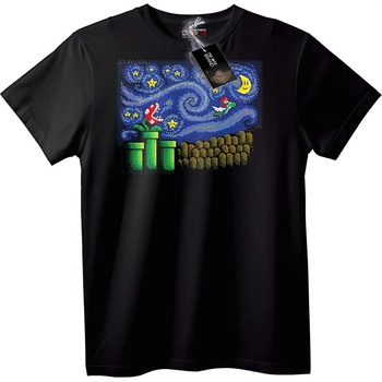 NOONEBRAND Тениска Пиксел арт звездна нощ Марио - 6XL, Black