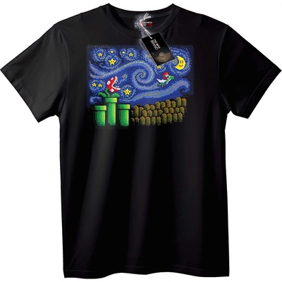 NOONEBRAND Тениска Пиксел арт звездна нощ Марио - 6XL, Black
