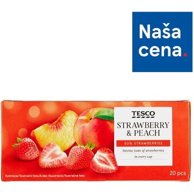 Tesco Ovocný čaj s jahodami a ibištekom, s príchuťou broskýň 20 x 2 g