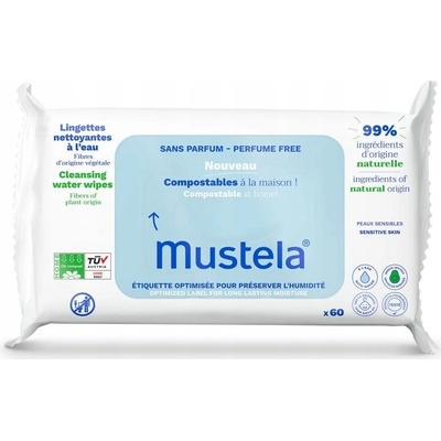 Mustela Dětské kompostovatelné vlhčené ubrousky s vodou 60 ks