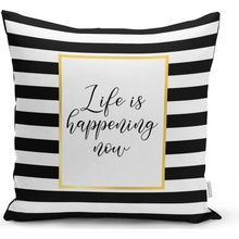 Minimalist Cushion Covers BW Stripes With Motto 45 x 45 cm