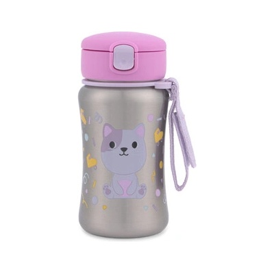 Skip Hop Láhev s brčkem na vodu nerez Besties Squad Kočička 12m+ 350 ml