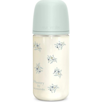 Suavinex Poetry SX Pro Physiological Glass M стъклено бебешко шише 3 m+ Medium Flow - Blue 240ml