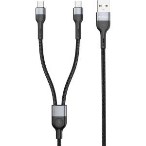 DeTech Кабел за данни DeTech DE-52UCC, 2 в 1, USB - 2хType-C, 1.0m, Черен - 40517