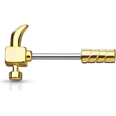 Šperky4U Zlacený piercing do ucha náušnice kladivo FP1020-GD