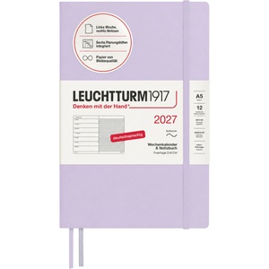 Leuchtturm1917 Weekly Calendar 2027 Medium (A5) with Notebook - German Diary, Lilac, Softcover, January-December 2027, Weekly Overview on the Left + Notes Page on the Right - 400065 (400065)