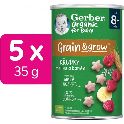 GERBER Organic chrumky s malinami a banánom 5 x 35 g
