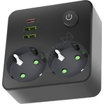 Kobi Разклонител с ключ LINEA 2x230 V + 3x USB A/C SCHUKO, черен (KB0605)
