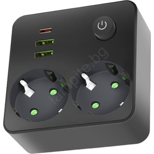 Kobi Разклонител с ключ LINEA 2x230 V + 3x USB A/C SCHUKO, черен (KB0605)