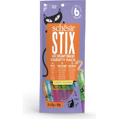 Schesir Stix Creamy Snacks kuřecí losos a kachna 6 x 15 g