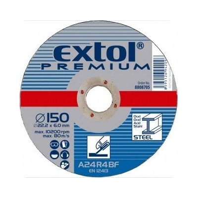 Kotouč brusný na ocel, EXTOL PREMIUM 125 x 6,0 x 22,2 mm, balení 1 ks