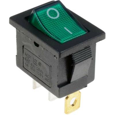 Kolískový vypínač obdĺžnikový s podsvietením, KCD1, 250V/6A Zelená
