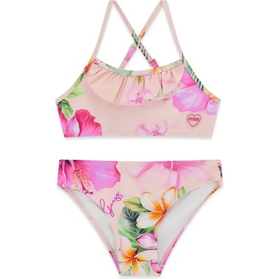 GUESS Бански две части за момиче в розов цвят с цветя Guess