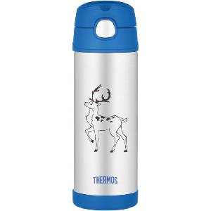 Thermos Термо бутилка със сламка елен, 470 мл, сребристо-синя (12002201)