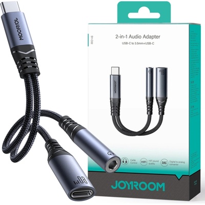 Joyroom SY-C02 adaptér 2v1 rozbočovač USB-C na 1x USB-C/1x Jack 3.5mm - Black