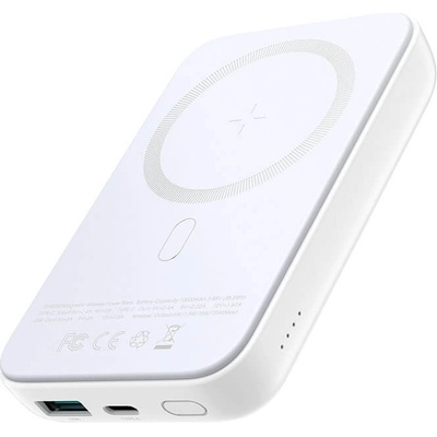 Преносима външна батерия с USB-C порт, USB-A изход и безжично зареждане с MagSafe - Joyroom Mini Magnetic 20W Wireless Quick Charging Power Bank 10000 mAh (бял) (JR-W020)