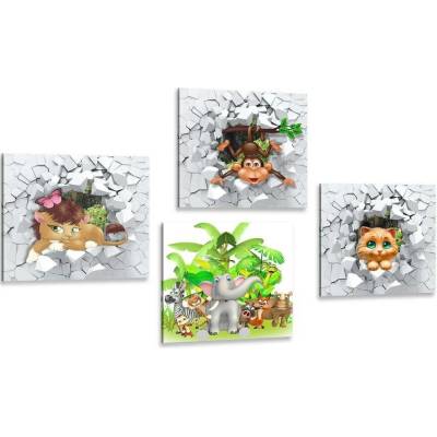 Set obrazů džungle plná zvířat - 4x 40x40