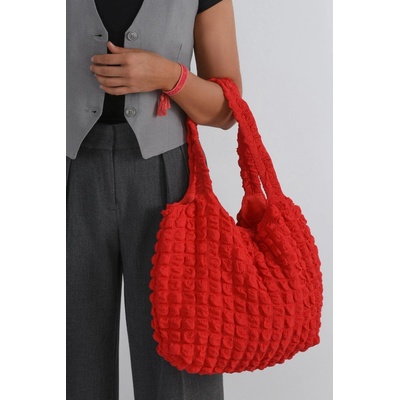 Pieces LÁTKOVÁ kabelka WAFFLE bag ČERVENÁ