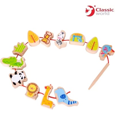 Classic World Дървена играчка за нанизване - мъниста ЗОО Градина - Classic World