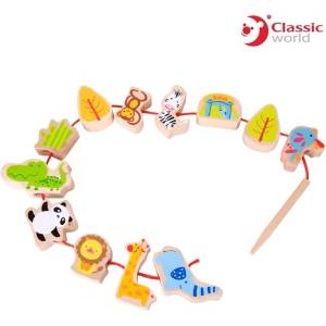 Classic World Дървена играчка за нанизване - мъниста ЗОО Градина - Classic World