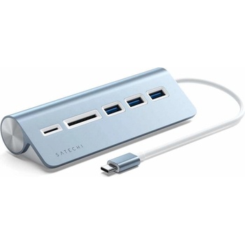 Satechi USB Хъб Satechi Aluminum USB-C 3.0 Hub (ST-TCHCRB), 3 порта, от USB Type-C към 3x USB 3.0 Type-A, MicroSD/SD слот, 5000 Mbit/s, син (ST-TCHCRB / 54105)