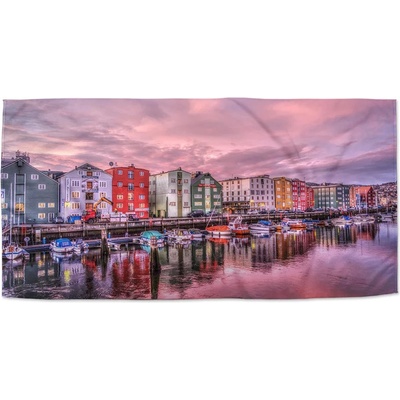 Sablio Ručník s potiskem Barevné domky na pobřeží 50 x 100 cm