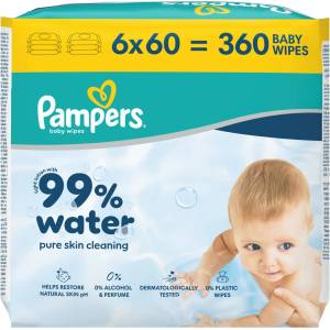 Pampers Бебешки мокри кърпички Pampers - Aqua Water, 6 х 60 броя (1100049763) - baby