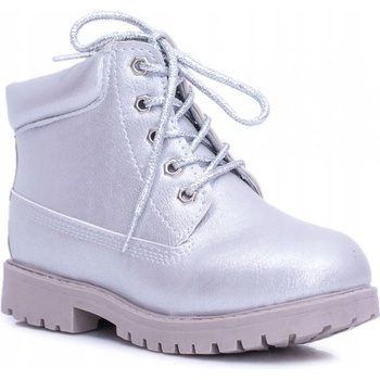 Teplé dětské trapery timbery kotníčková obuv stříbrná