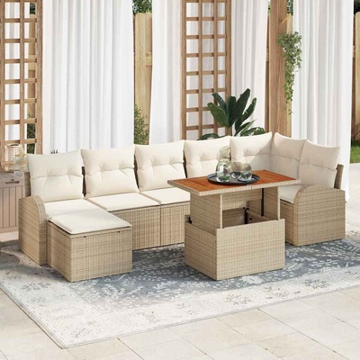 vidaXL Градински Софа Комплект със съхранение 8 pcs Бежово Полиратан (3358353)