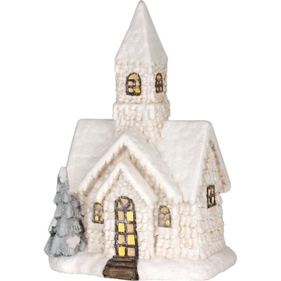 MagicHome Dekorácia Kostol 9 LED žltá keramika 3xAAA interiér 36x22x51,5 cm
