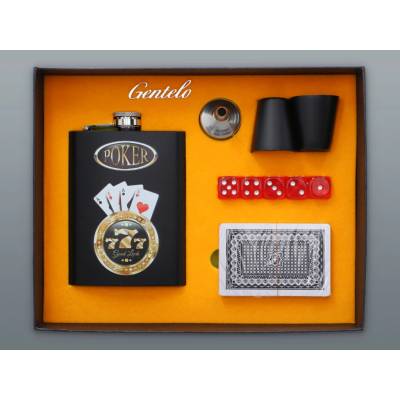 Súprava POKER ploskačka 240 ml so štamperlíkmi a kartami