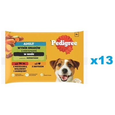 Pedigree v omáčke Adult hovädzie a jahňacie mäso morka a mrkva 52 x 100 g