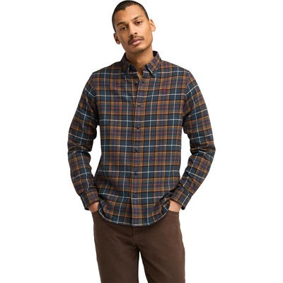 Timberland Men's Midweight Flannel Check Dark Long-Sleeve Patterned Shirt - Dark Sapphire