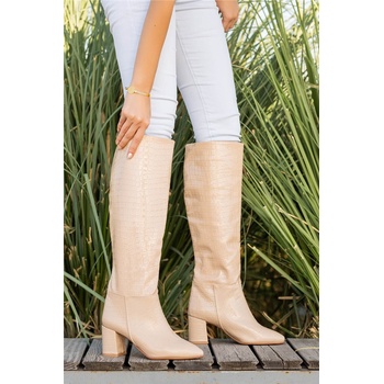 Moda Trend Дамски ботуши с ток - Светлобежови #361979 (361979_Бежов)