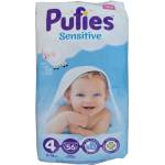 pufies sensitive бебешки пелени, номер 4, 9-14кг, 56 броя