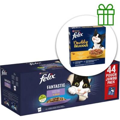 FELIX Капсули FELIX Fantastic Multipack пиле, говеждо, сьомга, риба тон в желе 44x85г + Гранули безплатно