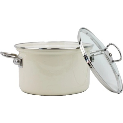 BELIS Smaltovaný hrniec so sklenenou pokrievkou 18 cm – 2,6 l – ECO-CERAMIC krémový - 41518-099DD8N3