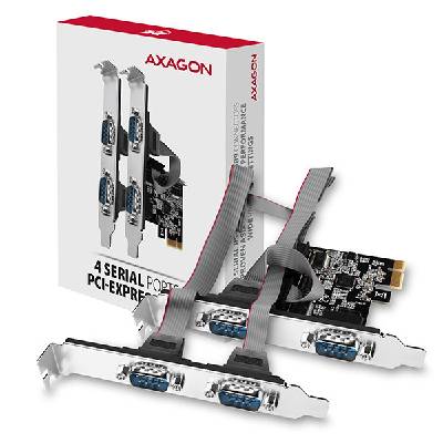 AXAGON PCEA-S4N, PCIe radič - 4x sériový port (RS232) 250 kbps, vr. LP PCEA-S4N