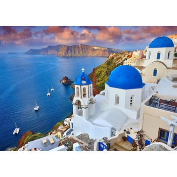 Image 1 of Enjoy - Puzzle Santorini View with boats - 1 000 piese