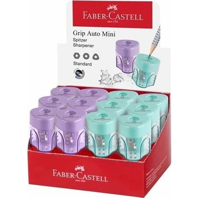 Strúhadlo, displej, jednodierové, so zásobníkom, FABER-CASTELL "GRIP Auto Mini", mix pastelových farieb