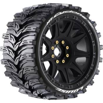 LOUISE RC Гуми за Traxxas Maxx Louise RC MFT MT-CYCLONE speed 1-8 Monster Truck Tire Set Mounted Soft Black Wheels Removable 1-8 MT HEX 17mm 0" & 1/2" OFFSET LOUT3356SB (LOUT3356SB)