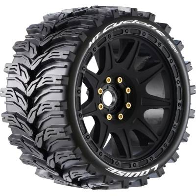 LOUISE RC Гуми за Traxxas Maxx Louise RC MFT MT-CYCLONE speed 1-8 Monster Truck Tire Set Mounted Soft Black Wheels Removable 1-8 MT HEX 17mm 0" & 1/2" OFFSET LOUT3356SB (LOUT3356SB)