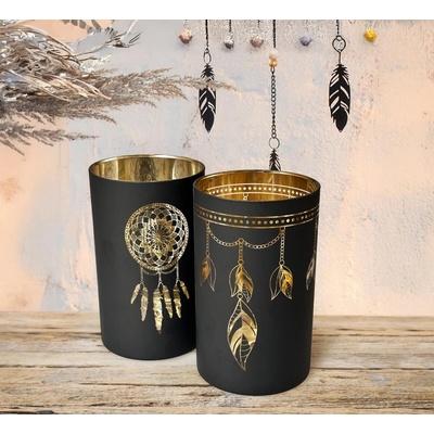 Gilde Gilde LED sklenený svietnik Dreamcatcher, čierny, veľký