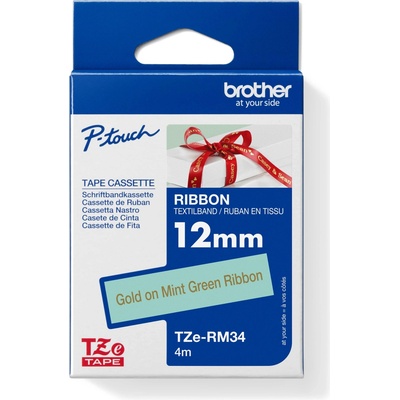 Brother TZE-RM34 zlatá na mentol.zelené, 12 mm, textilní páska TZERM34