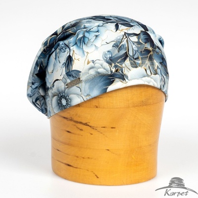 Dámská spadnutá čepice ocelově modré květy